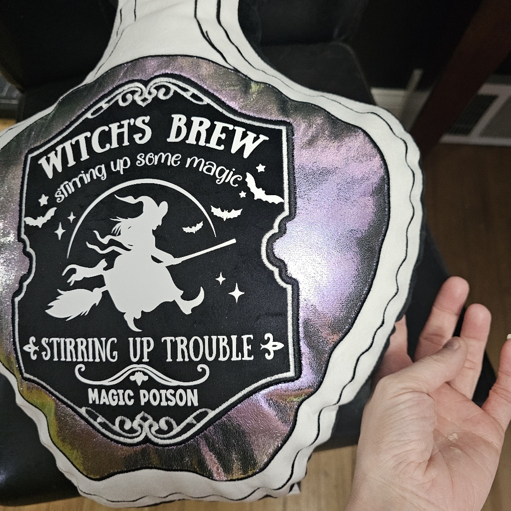 Halloween Hocus Pocus Witches Brew Potion Bottle Tonic Decor Pillow - Picture 4 of 13